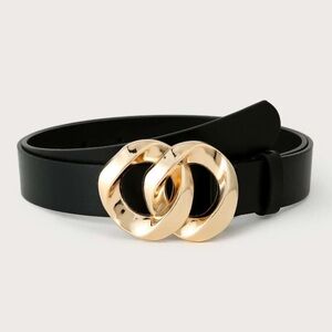 Elegant Black Belt with Gold Buckle